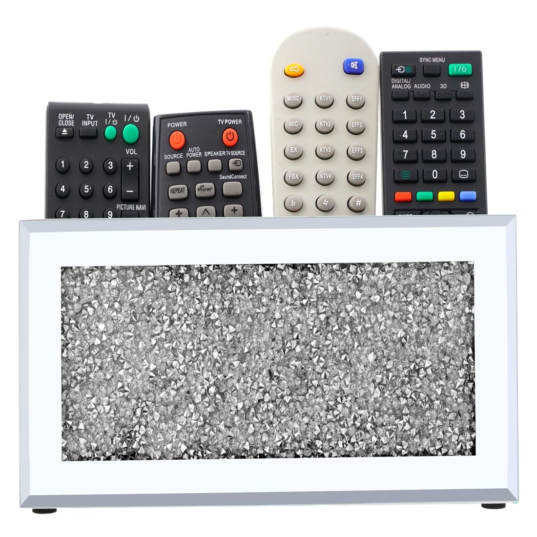 Pibeyer Mirrored Remote Control Holder Wall Mount, Silver Crush Diamond Remote Organizer Wall, Decoration Storage Box for Living Room, Bedroom, Home Decor