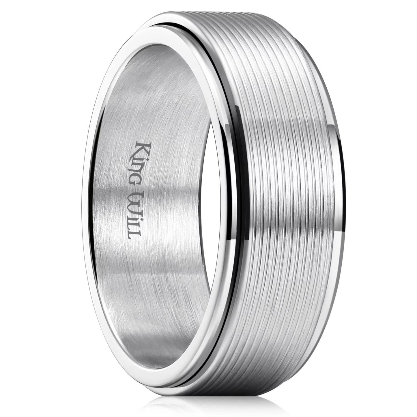 King Will Mens Silver 8mm Groove Spinner Rings Stainless Steel Anxiety Fidget Ring for Women Men Polish Thin Line Groove Wedding Band Fidget Ring Matte Brushed Comfort Fit 7