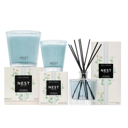 NEST New York Scented 3-Wick Candle, Driftwood & Chamomile - 21.2 oz - Up to 100-Hour Burn Time - Reusable Glass Vessel