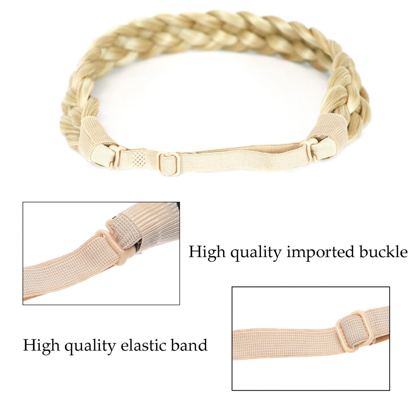 TOECWEGR 5 Strands Synthetic Hair Braided Headband Hairpiece Classic Chunky Wide Plaited Braids ElasticMulti Color Headband Ladies Beauty Hair Accessories