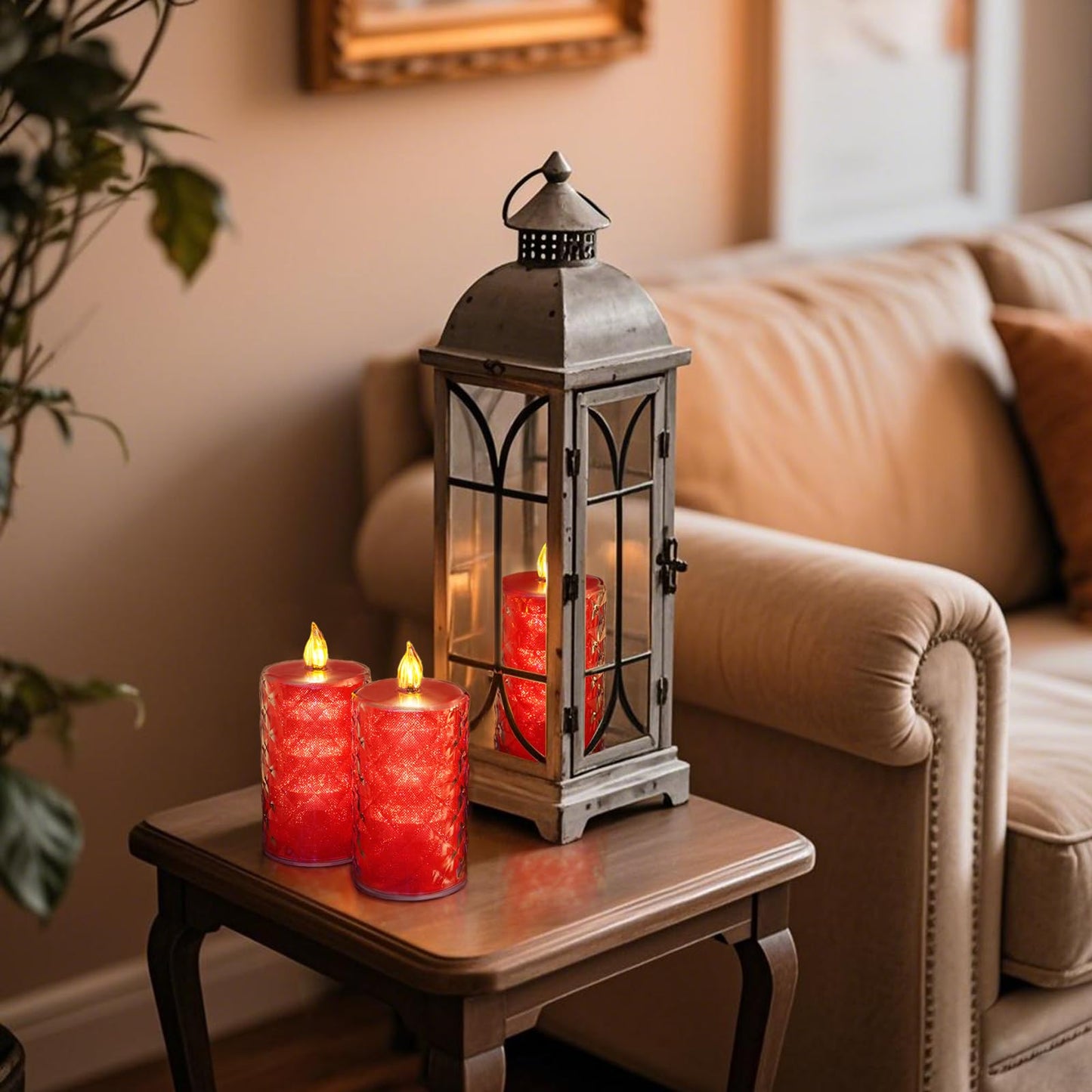 Homemory Battery Operated Candles with Remote, 2 Pcs Timer Flickering LED Fake Candles, Flameless Candle with Crystal Shell and Embedded Glitter for Wedding, Home & Christmas Decor, Red