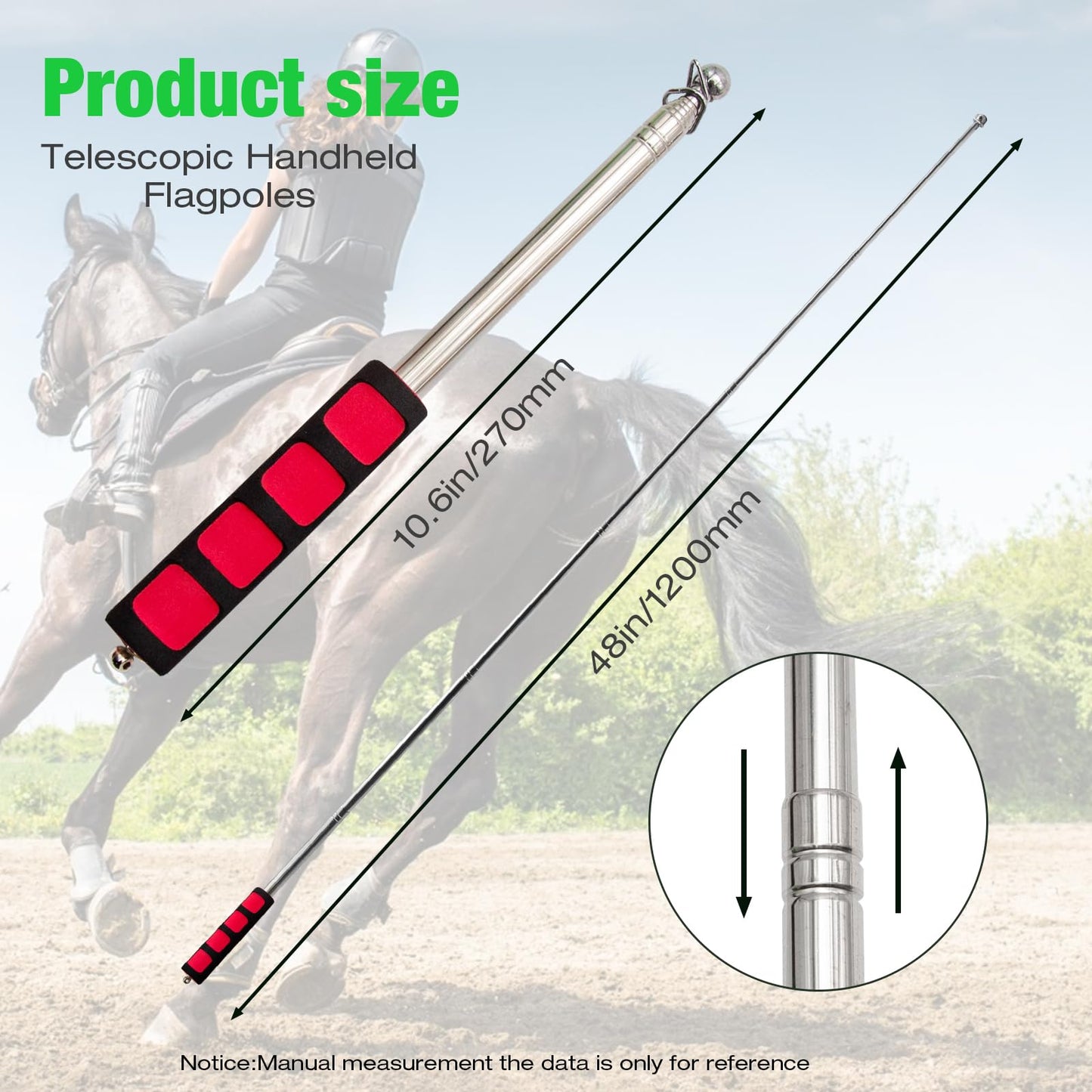 ZUDKSUY Horse Training Flag 2 pcs 48inch Telescopic Flagpoles and 4 pcs 18inch Equestrian Training Flags Portable Equine Nylon Flags Training Stick