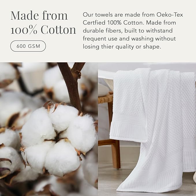 NY Loft 100% Cotton 6 Piece Bath Towel Set | White Towels | Oeko-TEX® Standard
