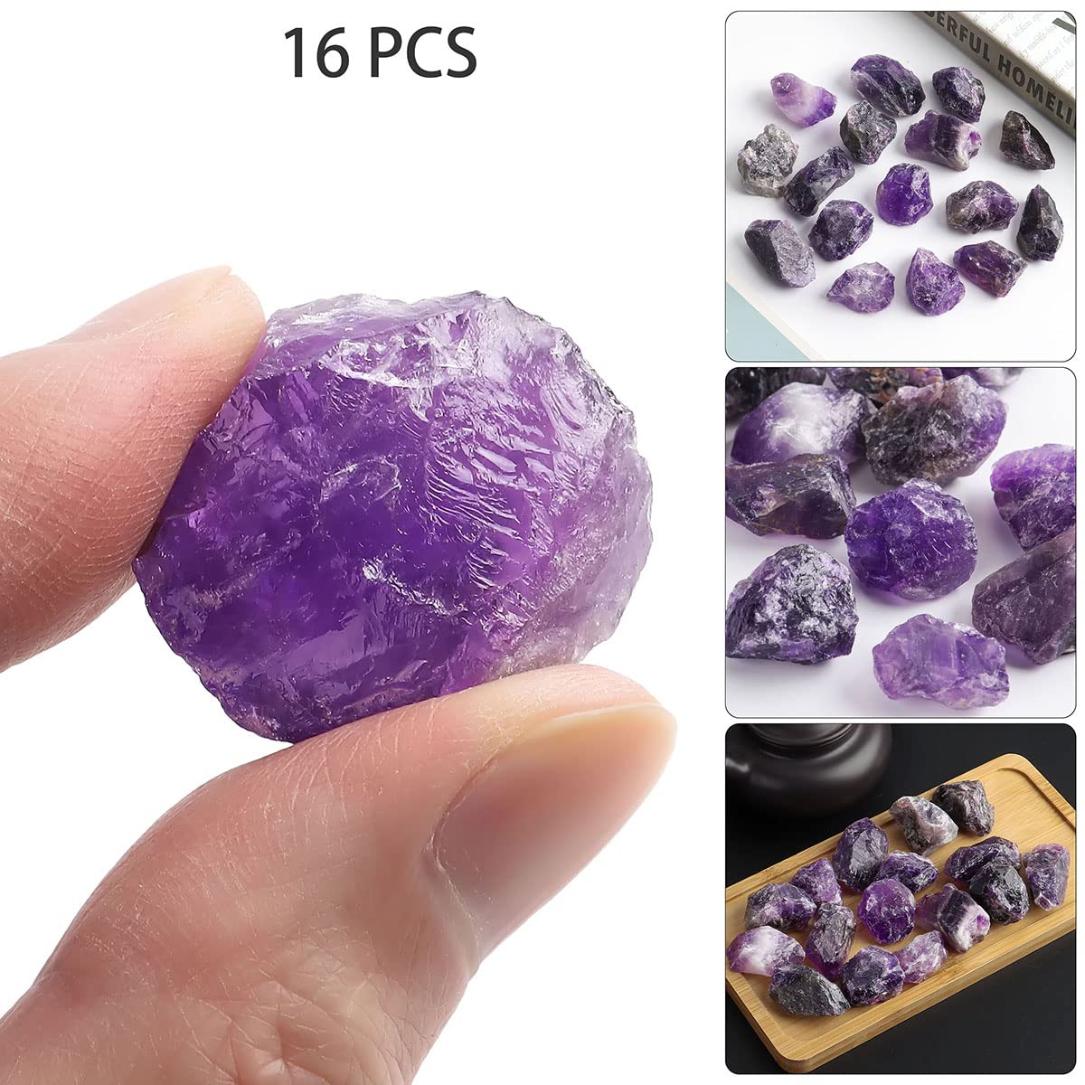 16 PCS Amethyst Healing Crystals Rough Stones Bulk - 1" Natural Raw Stones Crystal Palm Stones for Reiki Healing, Chakras Balancing, Meditation Therapy, Wicca, Witchcraft, Fountain Rocks, Decoration