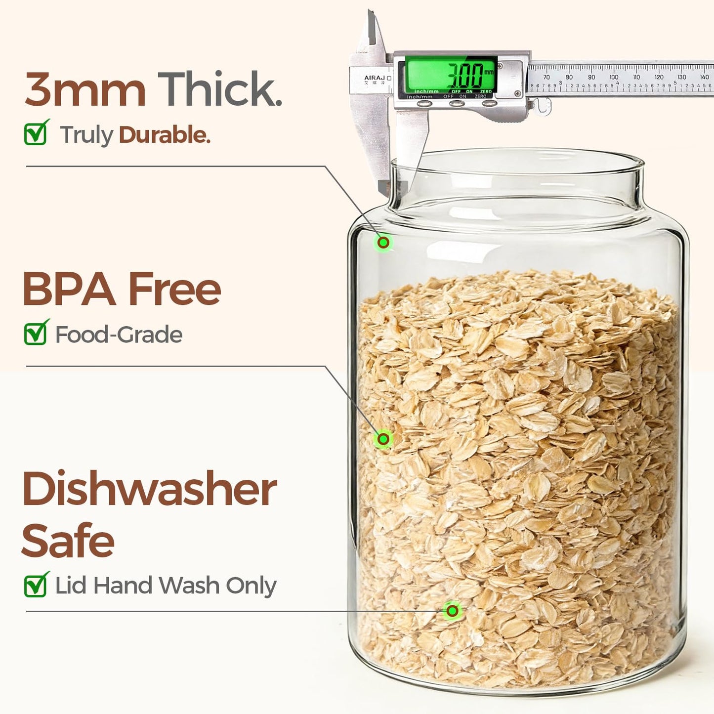 ComSaf 2Pcs (4.2Qt) Wide-Mouth Flour Sugar Storage Containers - Include Scoops & Labels, Easy to Scoop & Airtight, Large Glass Jar for Bakers to Store Bulk Flour, Rice, and Dry Goods in Kitchen Pantry
