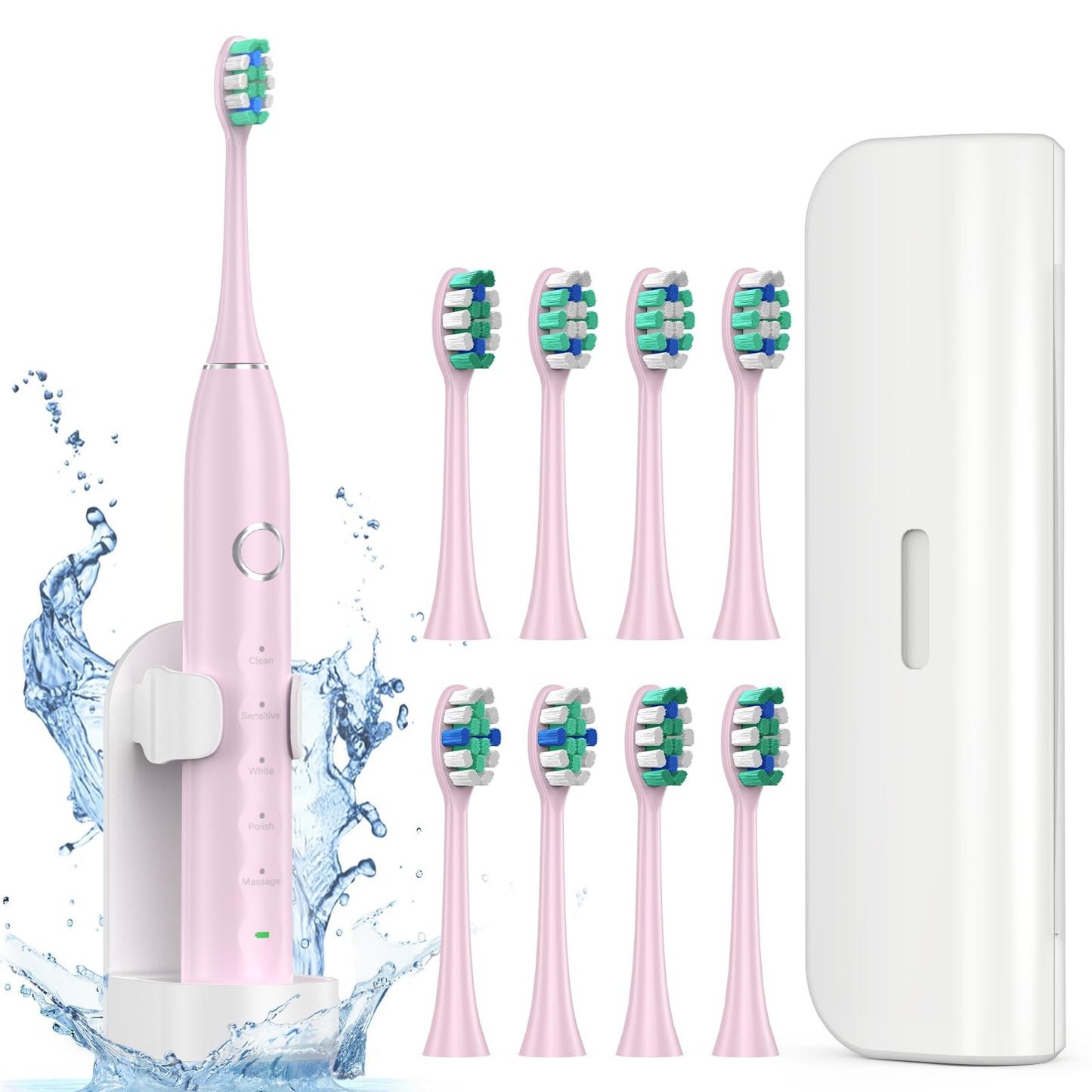 Electric Toothbrush for Adults with 8 Brush Heads, Sonic Toothbrush Rechargeable with a Holder & Travel Case, 2.5 Hours Charge for 120 Days Use - Light Blue