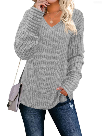 JomeDesign Womens Sweaters Long Sleeve V Neck Shirts Loose Casual Fashion Tops