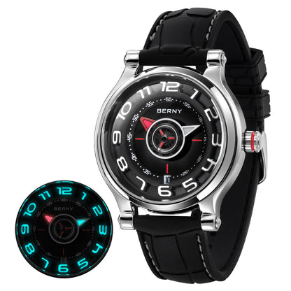 BERNY Mechanical Watch for Men Automatic Movement Miyota 8215 Multifunction Calendar Luminous Hands Exhibition Back Cover 5ATM Waterproof