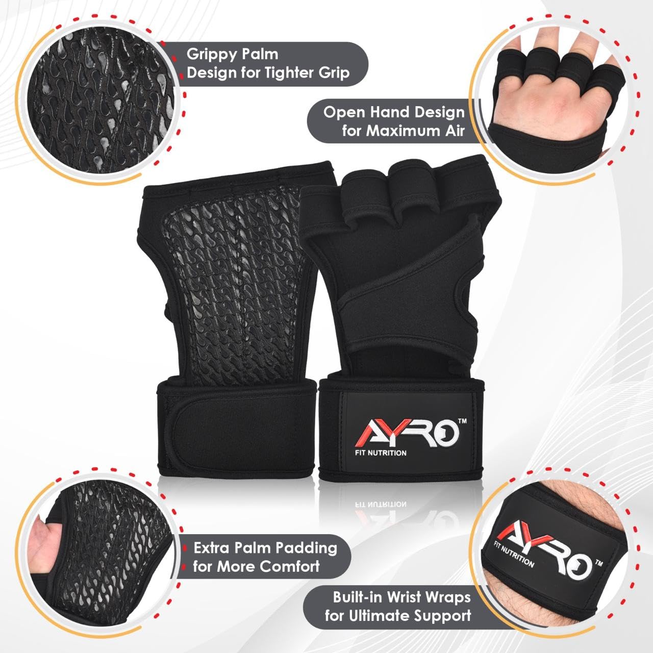 AYRO Workout Gloves for Men & Women – Gym Gloves for Men, Weight Lifting Gloves, with Wrist Support, Breathable Palm Padding, Non-Slip Grip – Ideal for Gym, Fitness, Cross Training, Cycling Gloves