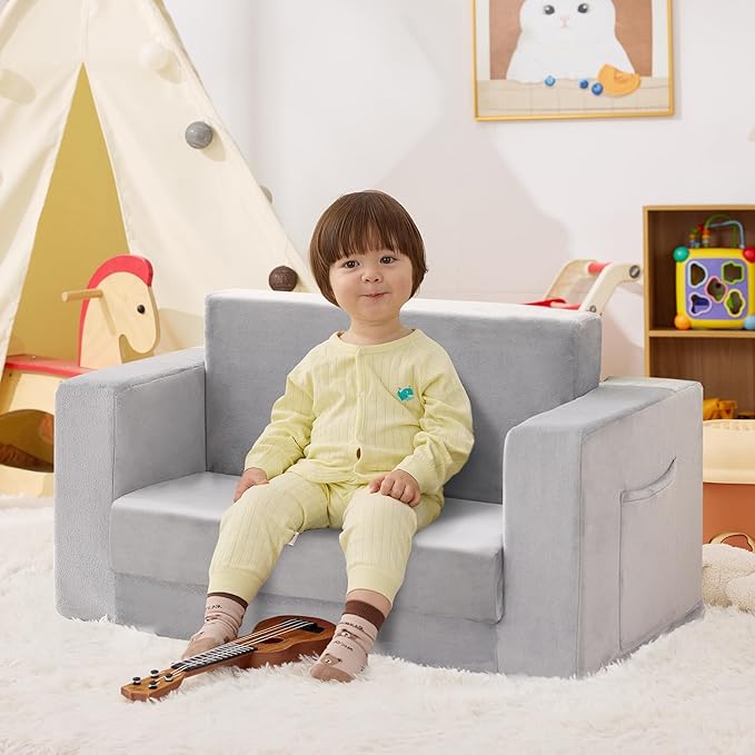 Kids Couch, 2-in-1 Toddler Chair Comfy 1-3 Years, Convertible Kids Chair