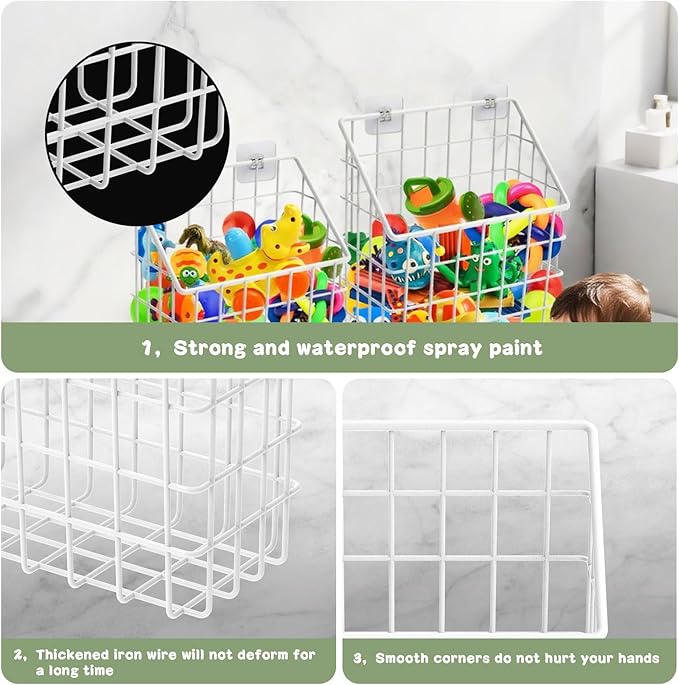 2 Pack Bath Toy Storage Organizer Basket, Large Metal Bathtub Toy Holder