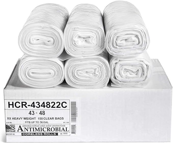 Aluf Plastics High Density Trash Bags, 56 Gallon, 22 Micron,