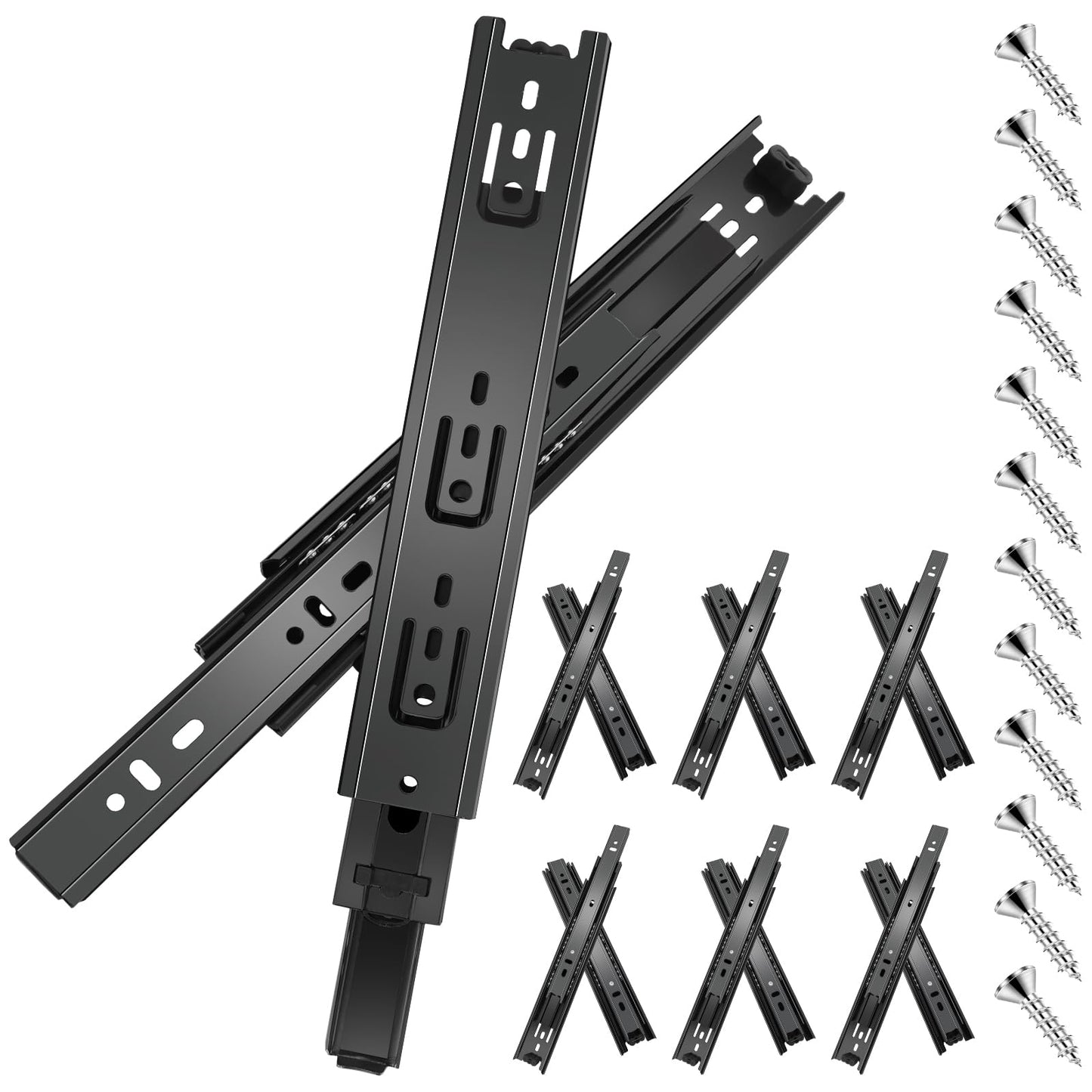 Sulawskys 16 Inch Drawer Slides, 6 Pairs (12 Pcs) Full Extension Ball Bearing Rails, Side Mount Heavy Duty 100 LB Capacity Metal Runners for Kitchen Cabinet, Wardrobe Dresser, Zinc Plated Steel Black