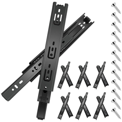 Sulawskys 16 Inch Drawer Slides, 6 Pairs (12 Pcs) Full Extension Ball Bearing Rails, Side Mount Heavy Duty 100 LB Capacity Metal Runners for Kitchen Cabinet, Wardrobe Dresser, Zinc Plated Steel Black