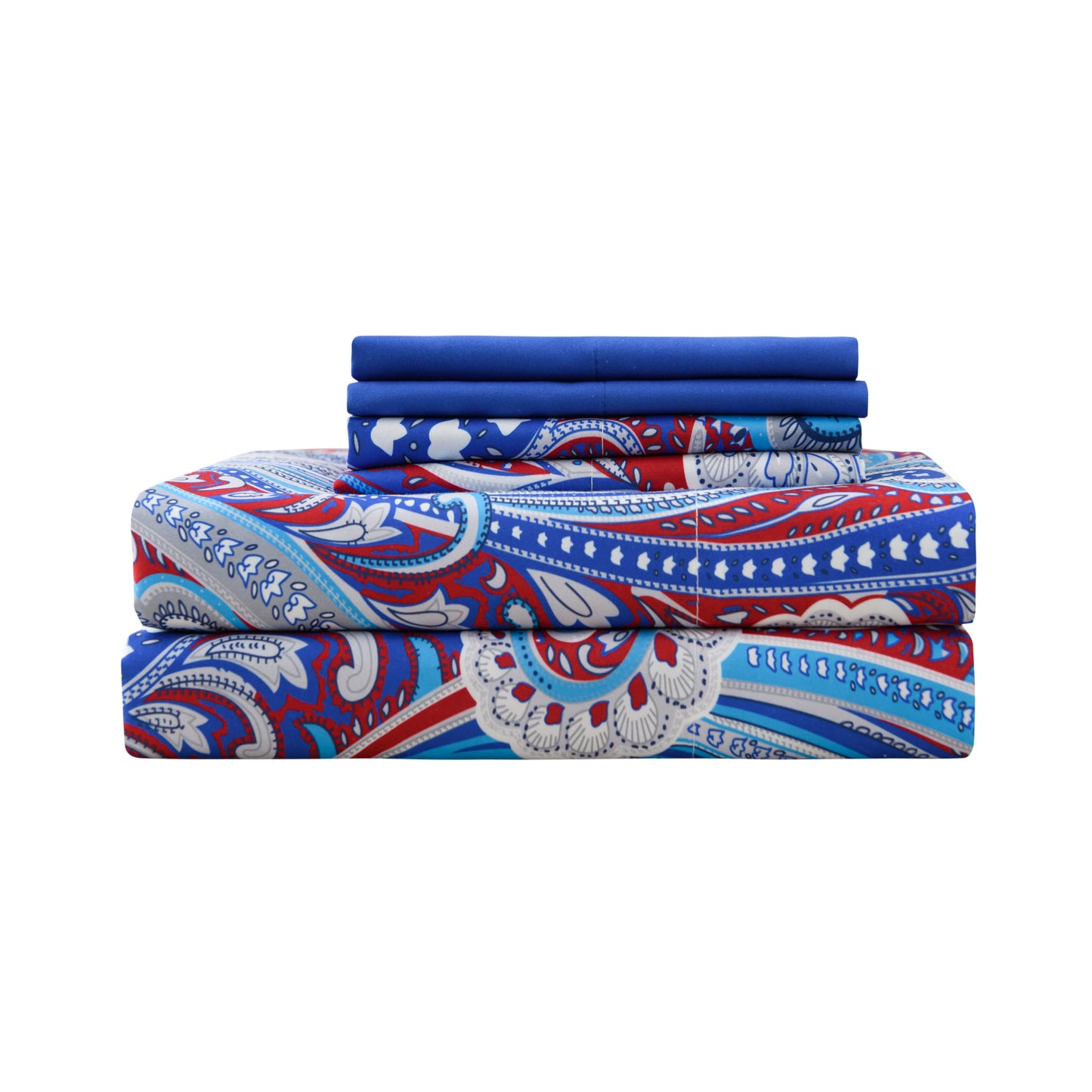Spirit Linen home 6-Piece Twin Size Bed Sheet Set - Deep Pocket, Medallion Print, Soft and Breathable Bed Sheets, Microfiber Material, Includes 1 Fitted, 1 Flat, 4 Pillowcases - Navy Medallion Design