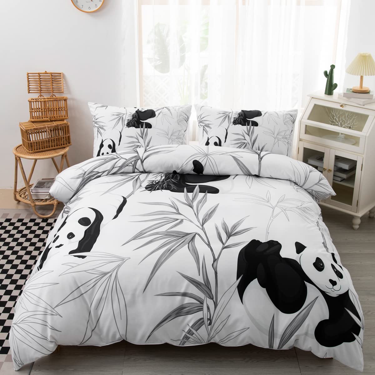 CVHOUSE Panda Bedding King Size,Cute Animal Bedding Set for Girls Kids Teens,Kawaii Comforter Set Cover Soft,1 Duvet Cover 2 Pillowcases 3 Piece,Chrismas Decor