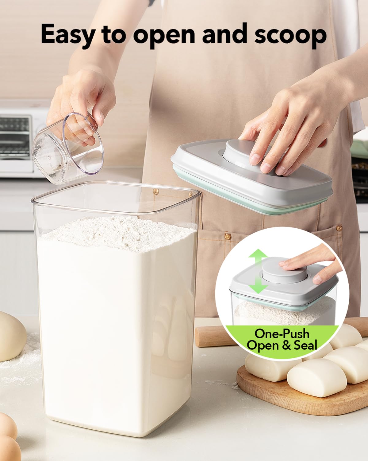 Ankou Airtight Pop Food Storage Container with Lid & 130ml Scoop, 4L/4.2qt BPA-Free Cereal, Rice, Flour, Pasta & Snack Container, Stackable & Durable,Kitchen Pantry Organizer