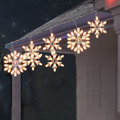 Dazzle Bright Christmas Snowflake Lights Outdoor,100 Count 8.5FT Connectable Waterproof Christmas Icicle Lights with 6 Drops Plug in for Indoor Xmas Yard Home Decorations (Warm White)