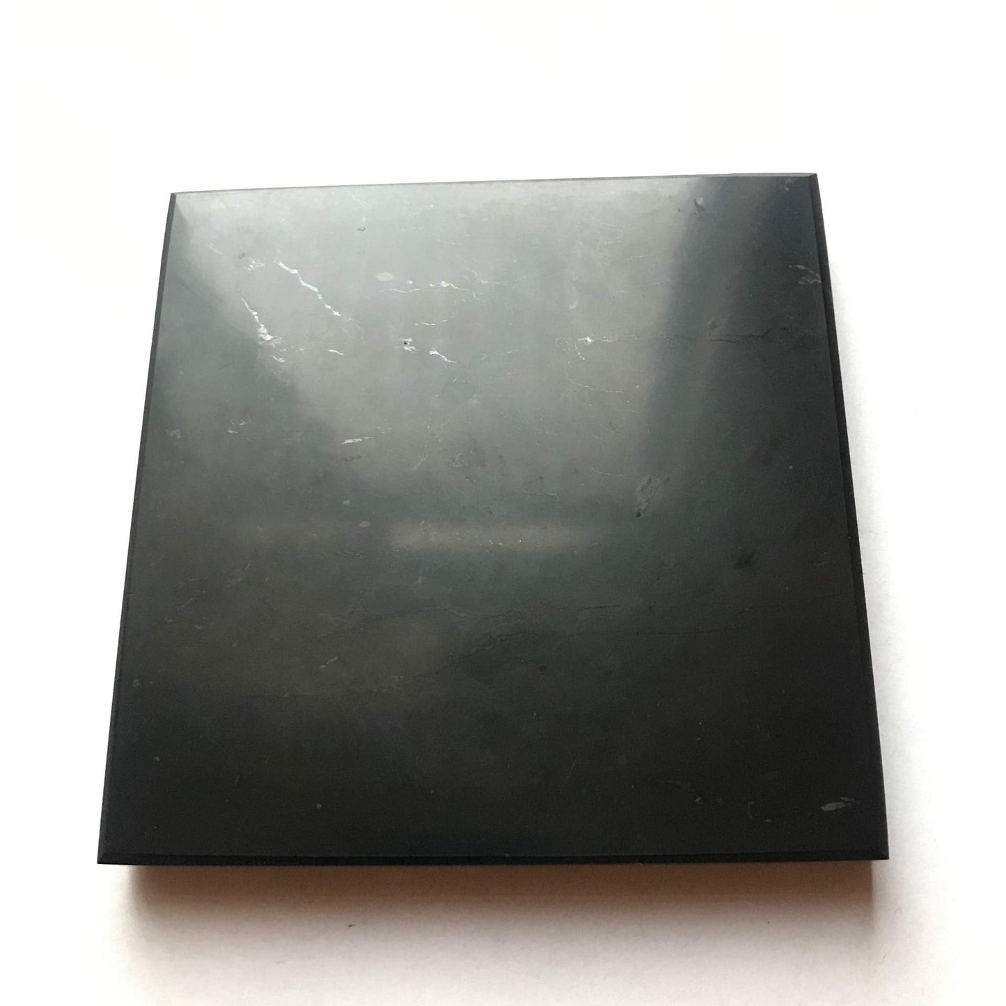 Shungite Club Shungite Tile Polished 100x100x16 mm Crystal Plate Decorative Mineral Healing Stone Modern Home Decor Black Square Figure