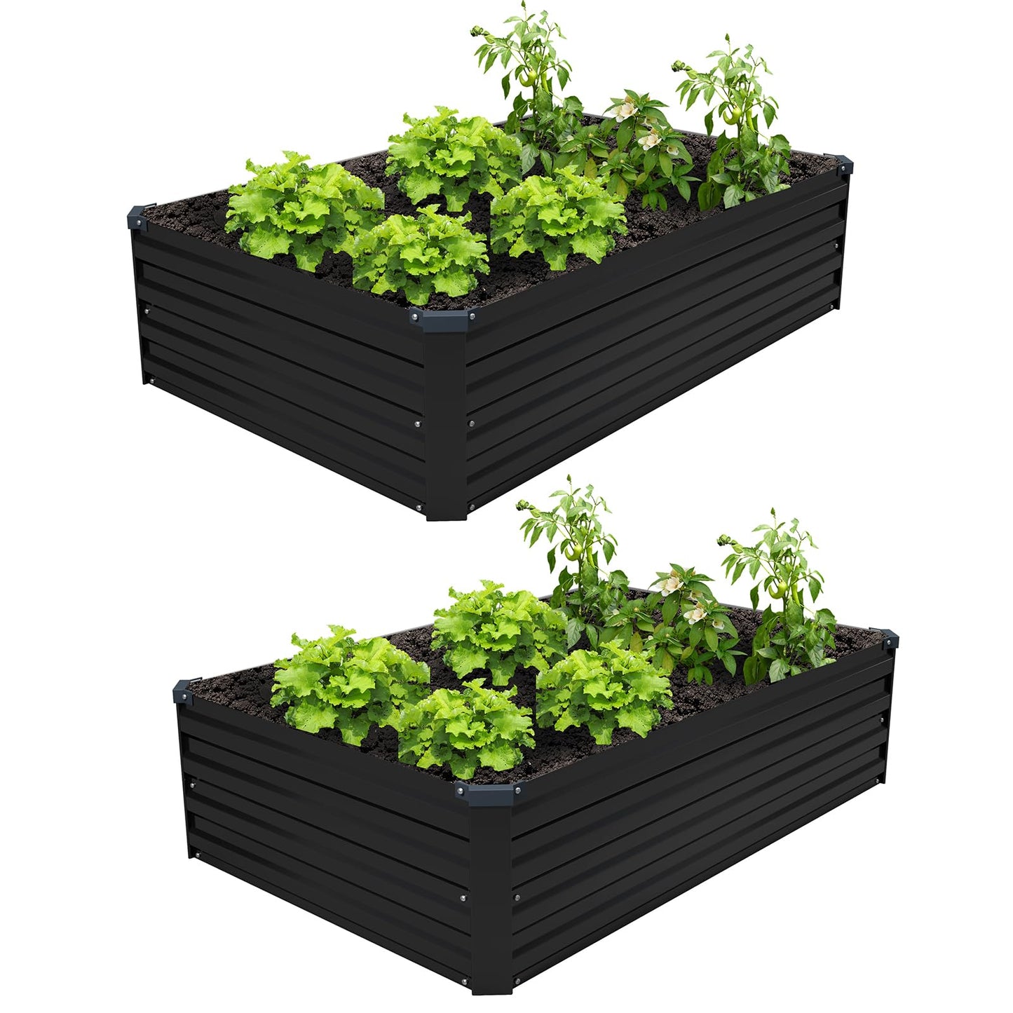 ZUNUDA 4×3×1FT(2PCS) Galvanized Raised Garden Bed Kit Metal Planter Boxes,Large Raised Garden Bed for Planting Vegetables,Flowers,Herbs -Black