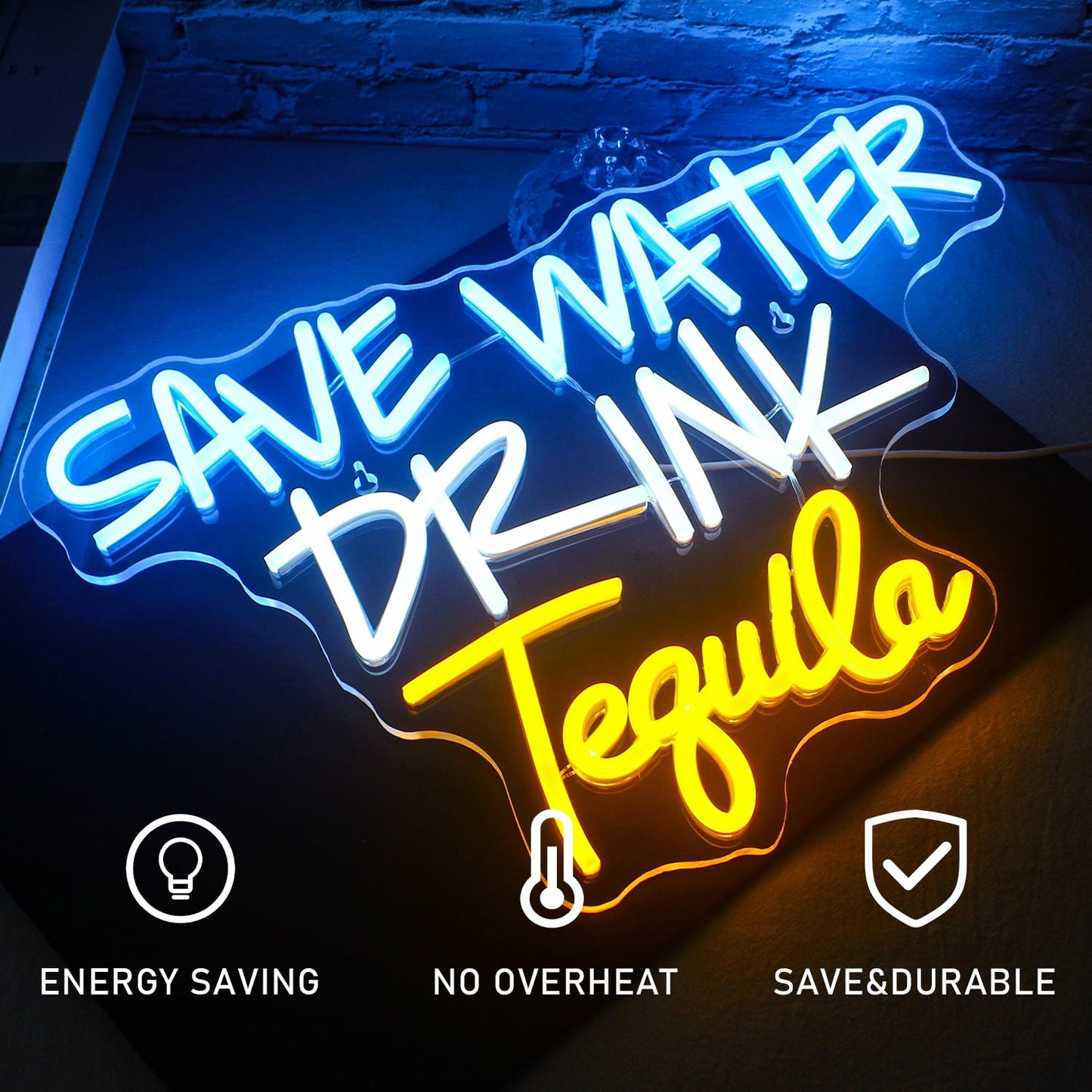 FAXFSIGN Save Water Drink Tequila Neon Sign Led Neon Lights for Wall Decor Usb Light Up Signs for Home Beer Bar Bedroom Restaurant Man Cave Cafe Bistro Club Party Decorations Gift
