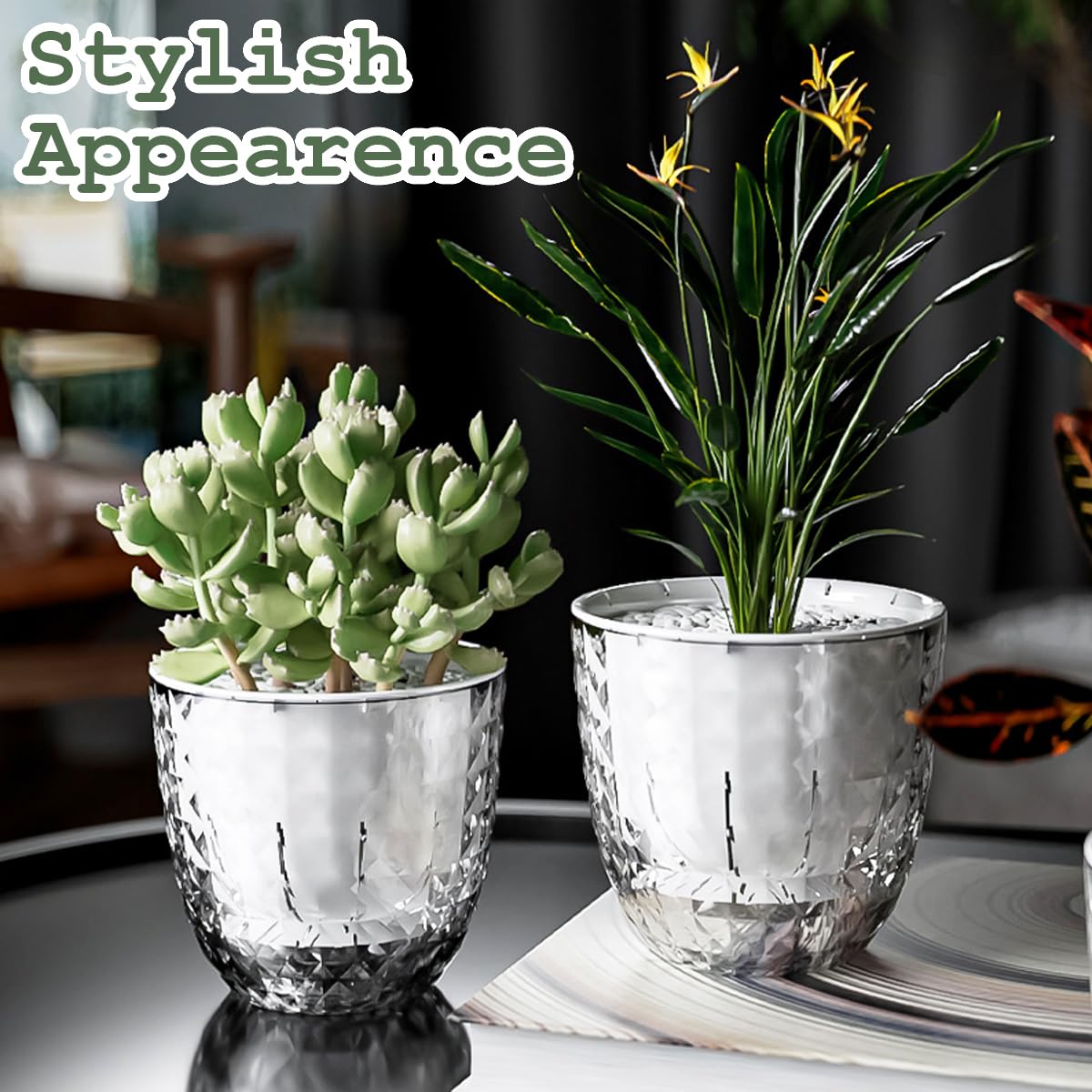 XKYQSY 2 Pack 6 inch Self Watering Pots Planters for Indoor Plants, African Violets Pots with Wick Rope, Modern Plastic Nursery Pots for All House Plants,Flowers Succulents,Herbs,Cactus,Orchids