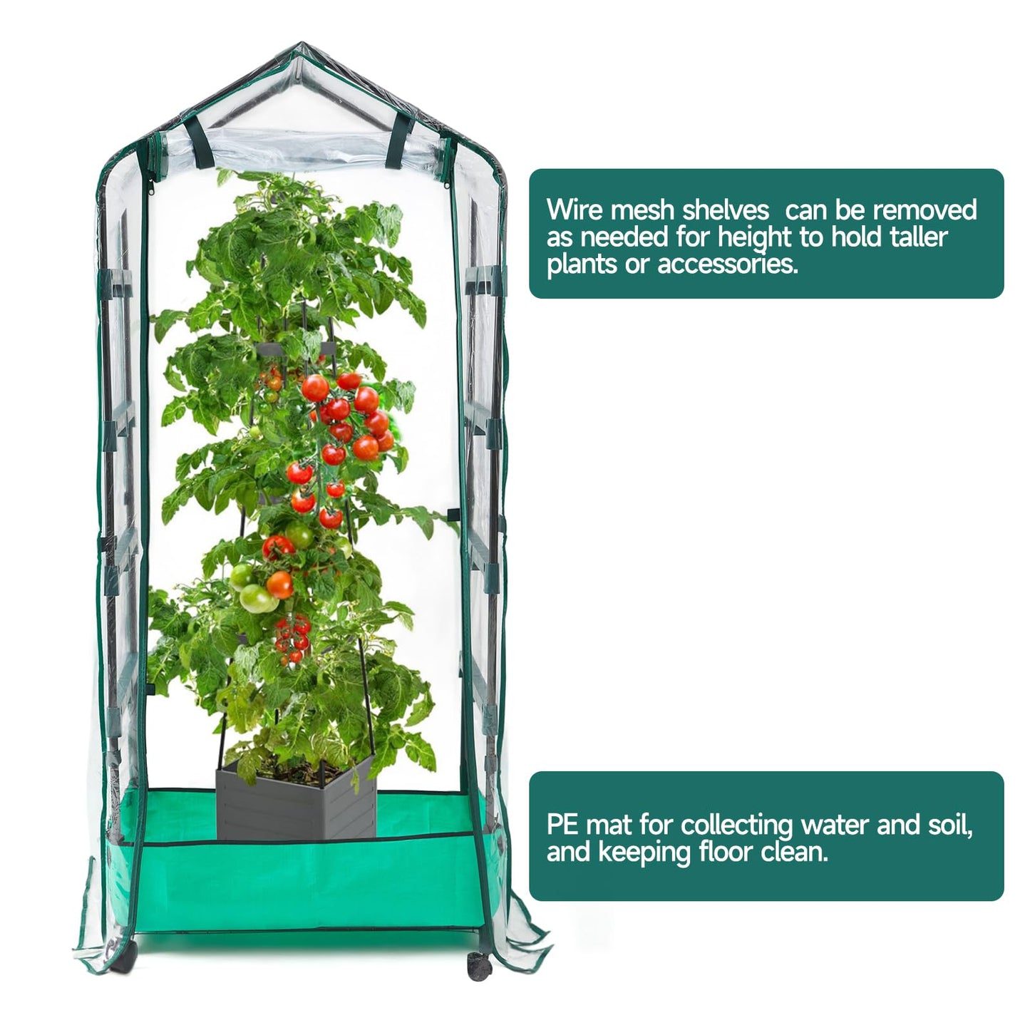 5 Tier Mini Greenhouse with Wheels for Indoor Outdoor, Portable Green House with PVC Cover and Shelves for Seedling, Greenhouse with Waterproof Mat and Cover Tape, Gardening Gifts for Women Men