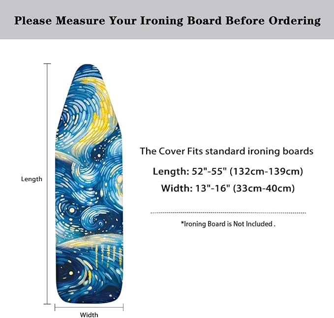 Starry Night Ironing Board Cover and Pad, Dragonfly Iron Board Cover Non-Slip