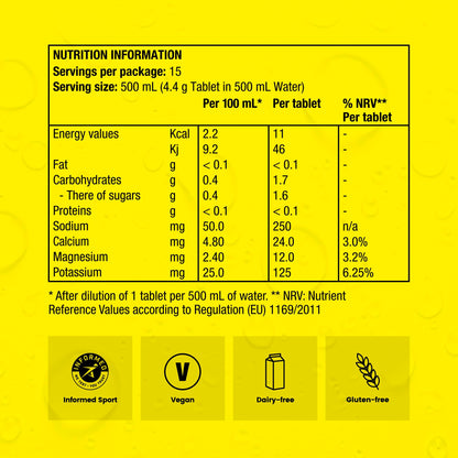 Precision Hydration Electrolyte Tablets - Multi Strength Effervescent Hydration Tablets - Combats Cramp - Low Calorie, Gluten Free, Vegan/Vegetarian Friendly(12 Tube, 500mg/L - Yellow Tube)