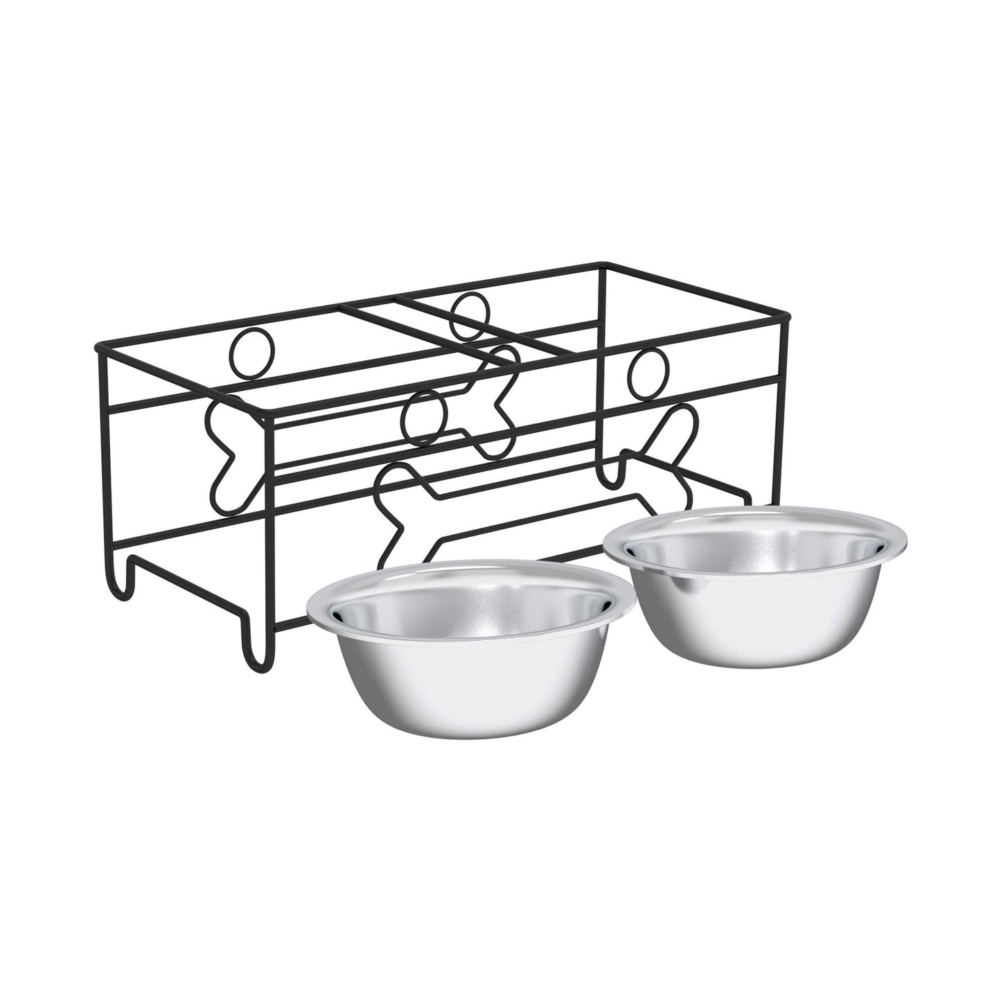 PETMAKER Elevated Dog and Cat Bowls - Decorative 6.5-Inch-Tall Raised Stand with 2 Stainless-Steel Food and Water Bowls - Hold 40oz Each by (Black)