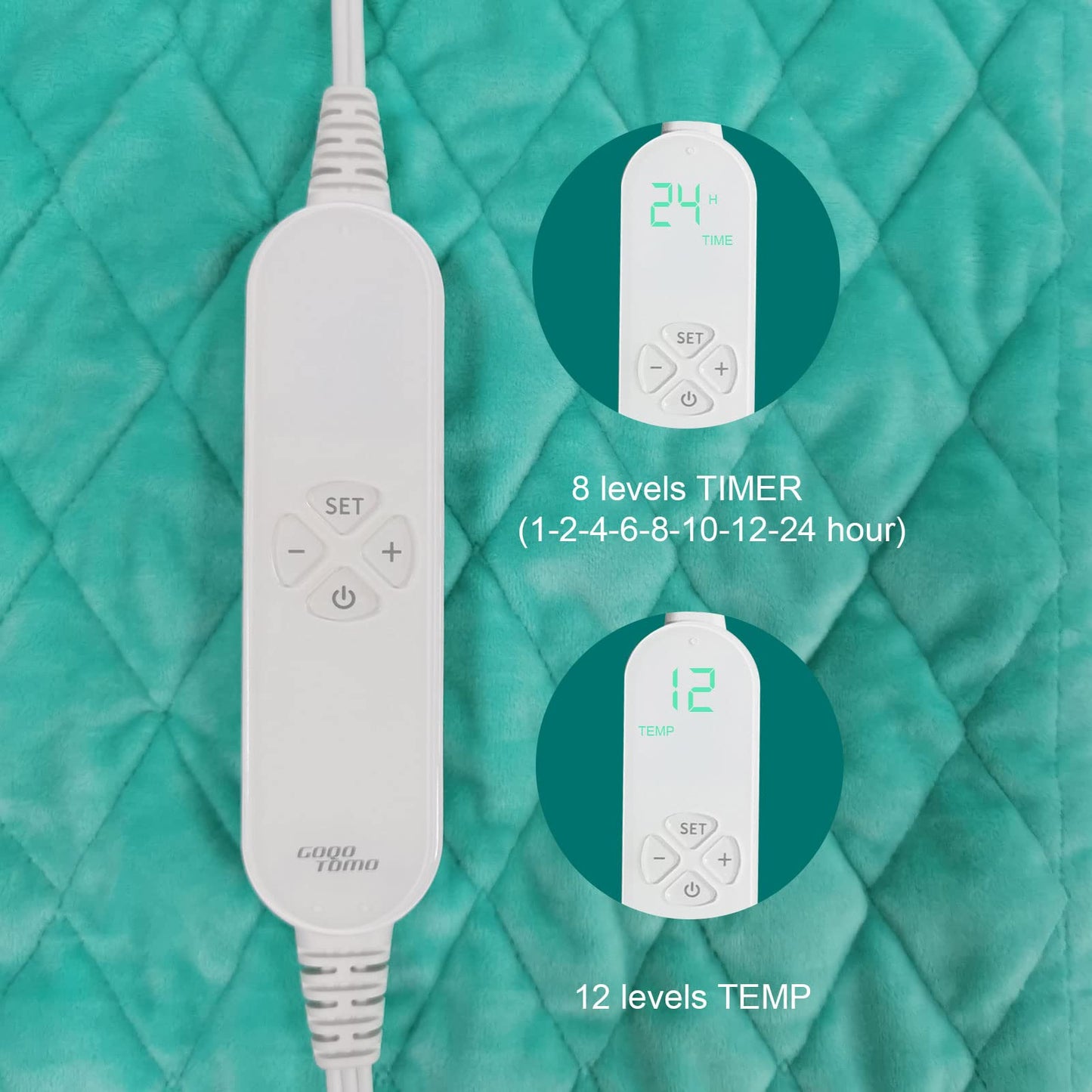 GOQOTOMO Full Weighted Electric Heating Pad for Back/Waist/Abdomen/Shoulder/Neck Pain and Cramps Relief - 2.3 lb Weighted with Auto-Shut Hot Heated Pad(12 * 24", LB002) Blue&White Grid