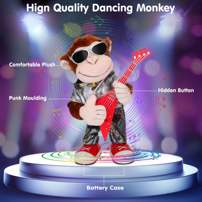 SWTOIPIG Dancing Monkey Plush Toy, Stuffed Toys, Dancing Singing, Body Shaking, and Guitar Shaking, Punk Molding, One Button Control, Children's Education Toys, Musical Intelligence Development