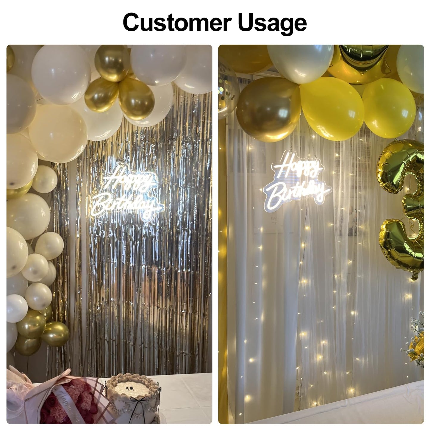 Happy Birthday Neon Sign, Happy Birthday Light Up Sign, Neon Happy Birthday Sign, Happy Birthday Led Sign for Backdrop All Birthday Party Decoration USB Powered Warm White,16.5 x 12 Inches (Plug not provided)