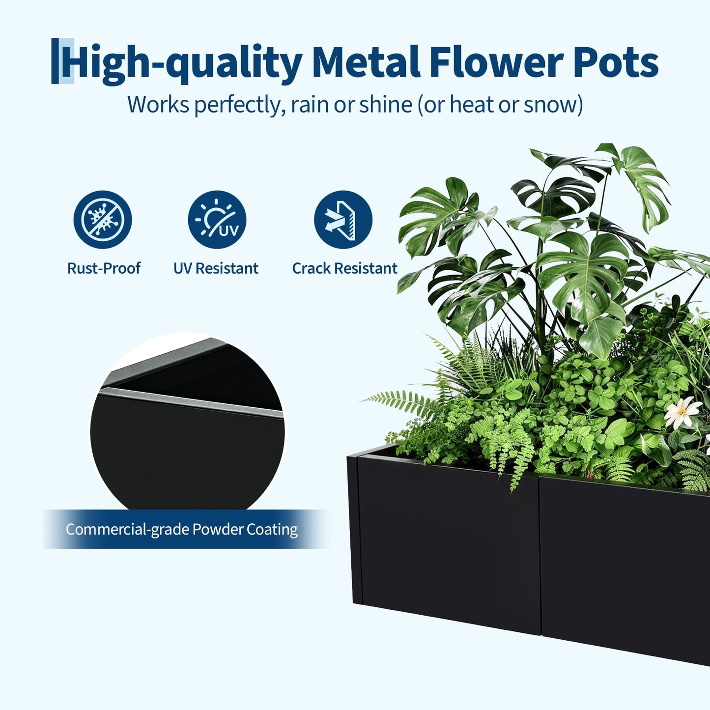 Garvee Large Metal Planter Box for Outdoor Plants, 51"X18"X12" Heavy Duty Steel Rectangular Planter with Snap-on Assembly, Open Base Design (No Bottom), for Garden Patio Yard