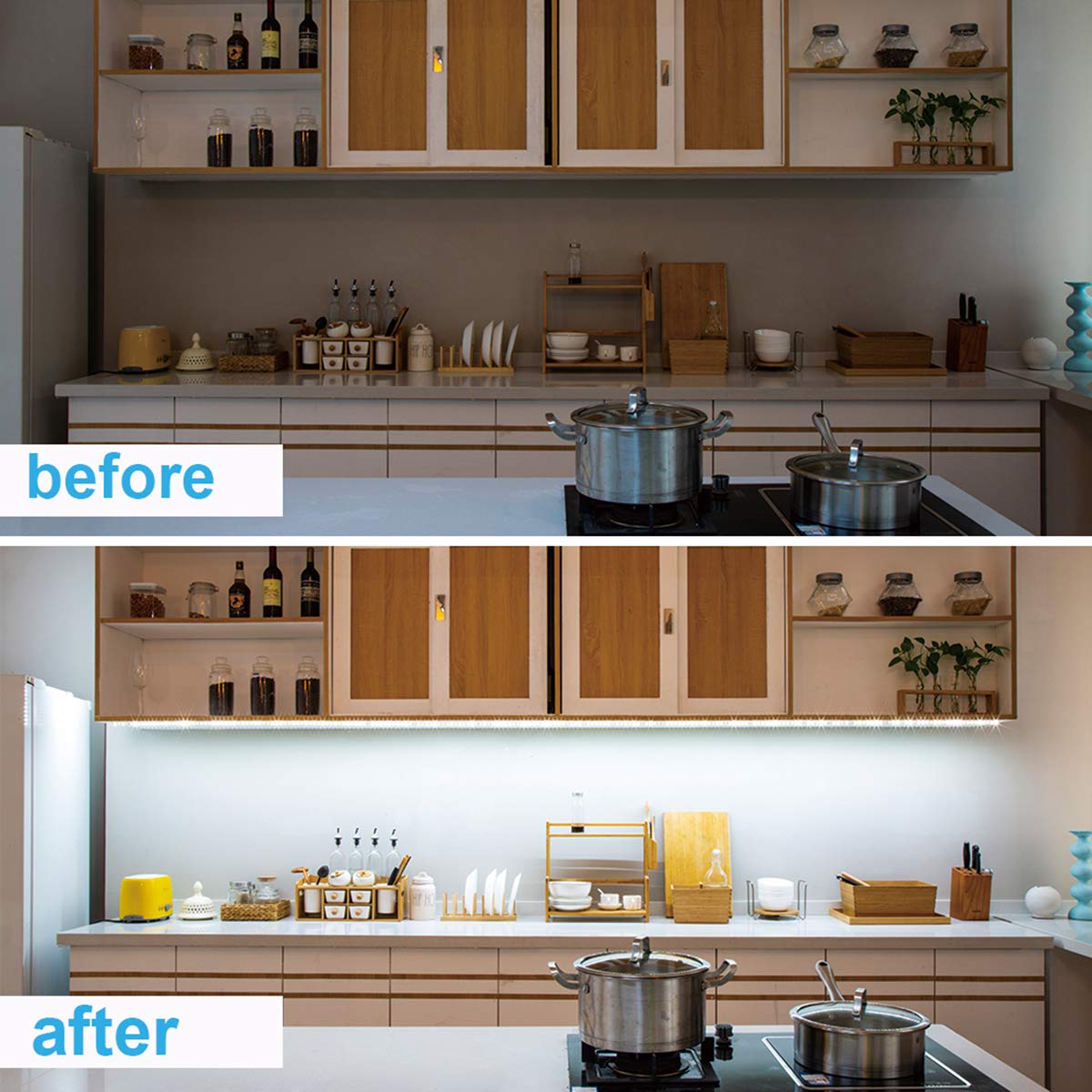 LED Under Counter Light, Wobane Dimmable Under Cabinet Lighting, 8 PCS LED Strip Light Bars with Remote Control for Kitchen,Shelf,Pantry,Showcase,Desk,Cupboard 6000K White, Timing, 20W 1900LM,13 ft