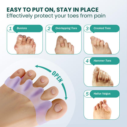 Welnove Toe Separators Spacers for Women - Toe Spacers with Lavender Extract, Toe Straightener for Women Men -Bunion Corrector Toe Stretcher for Yoga Practice - Lavender, 4 Pack