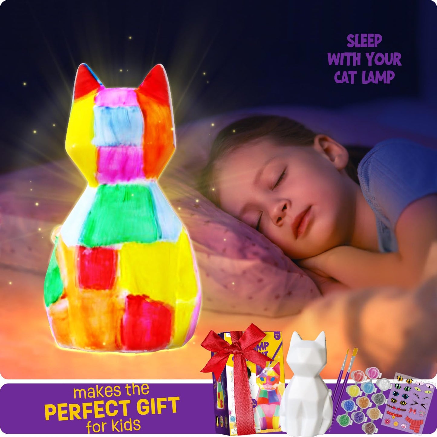 Paint Your Own Cat Lamp Kit, Arts and Crafts for Kids Ages 8-12, Art Supplies Painting kit for Kids 6-12, Cat Night Light Toys Girls Boy Birthday Christmas Gifts for Kid Ages 3 4 5 6 7 8 9 10 11 12+