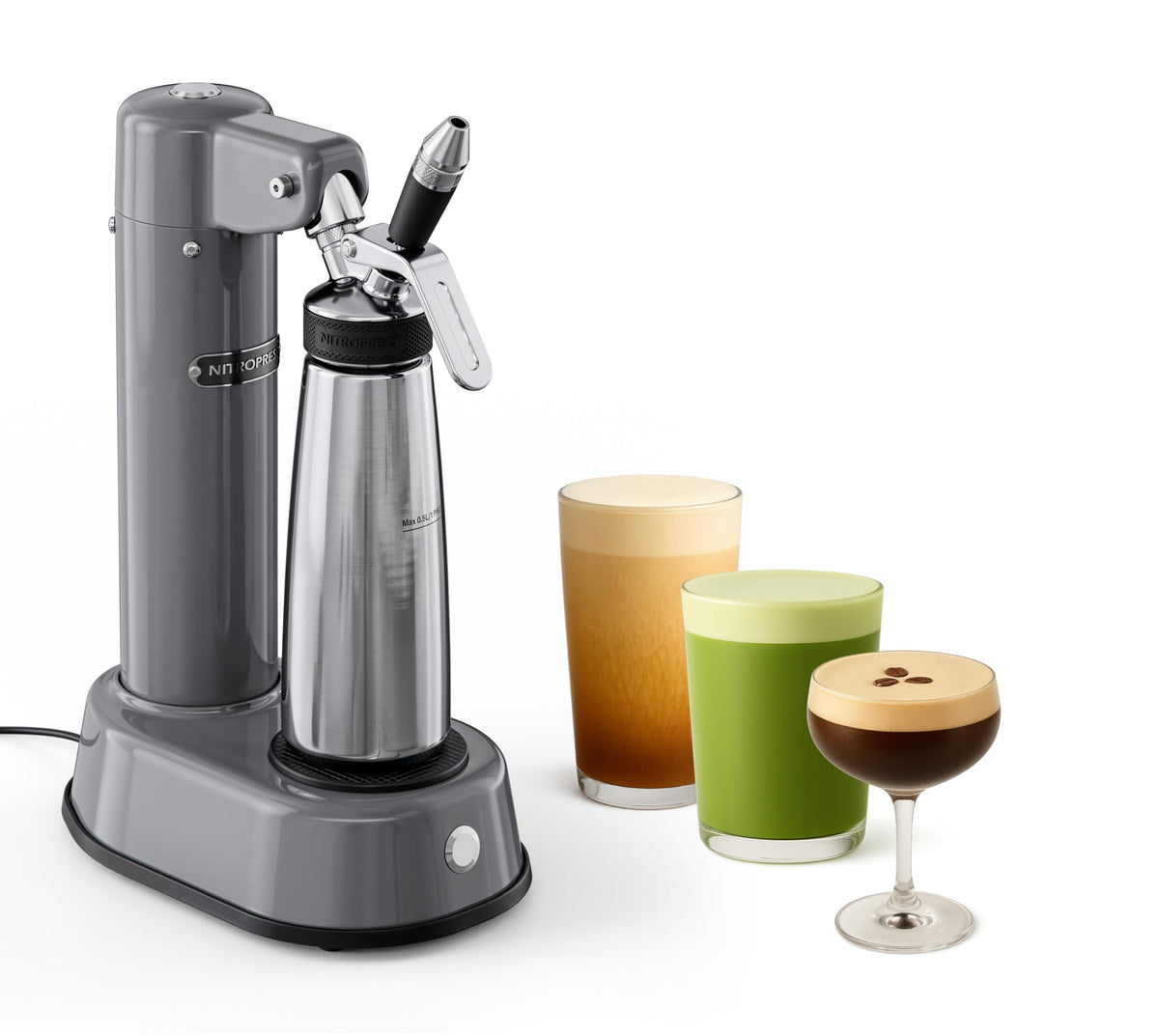NitroPress DS Electric Nitro Cold Brew Coffee & Cocktail Maker Machine, Air-Powered Nitro Coffee Maker & Nitrogen Infuser for Coffee Matcha Cocktails & Drinks Stainless Steel Home Bar Beverage System