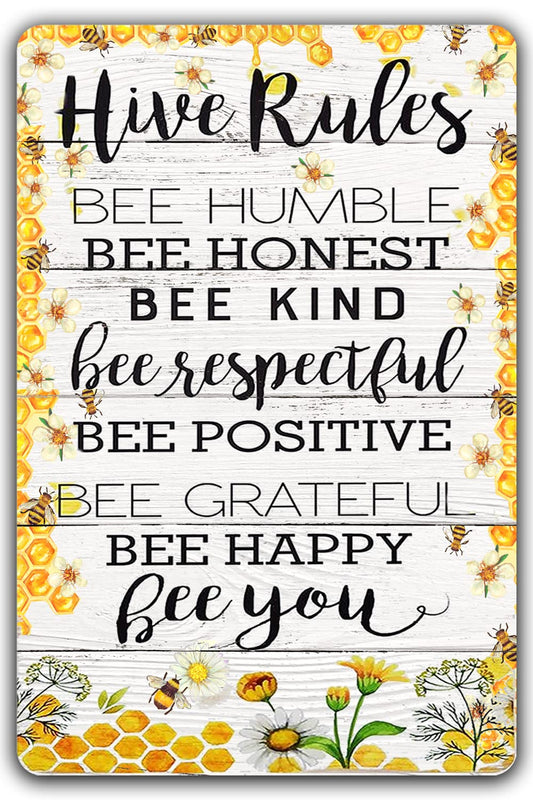 Vintage Bumble Bee Farm Hive Sign - Tin Metal Signs, 8x12 Inch, Kitchen Wall Decor