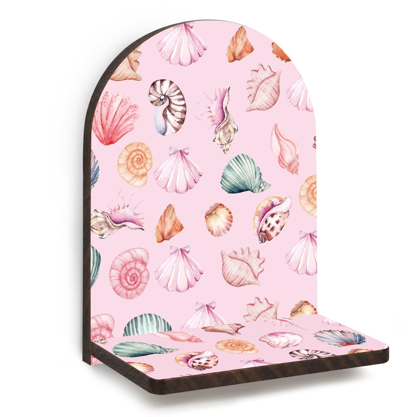 GWFSJYU Pink Berach Coastal Seashell Arched Wall Shelf Decor, Preppy Seashell Wooden Floating Shelves, Pink Coastal Sea Shell Hanging Wall Shelves Decor for Bathroom Living Room, 11.81x8.74In