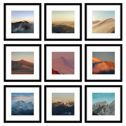 Wiscet 12x12 Picture Frame Set of 9, Gallery Wall Frame Set Display Pictures 8x8 with Mat or 12 x 12 without Mat, Square Collage Picture Frames for Wall, Black