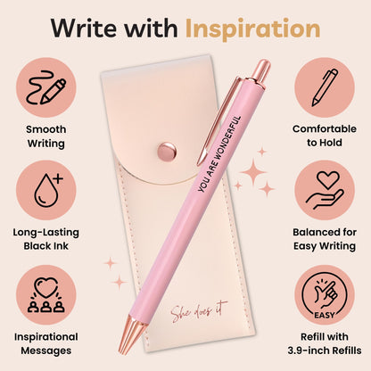 She Does It Fancy Pen Set For Women - Inspirational Nice Teacher Pens | Pretty Motivational Thank You Gifts | Cute Positive Work, Office, Promotion, Coworkers, Intern, Gratitude & Job Motivation Gift