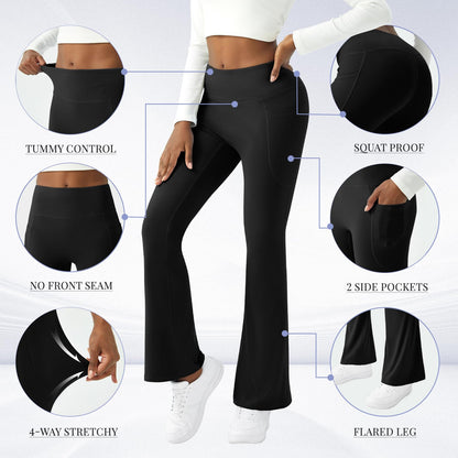 Womens Yoga Pants with Pockets High Waisted Flare Leggings Bell Bottom Yoga Dress Pants Seamless Bootcut Pants