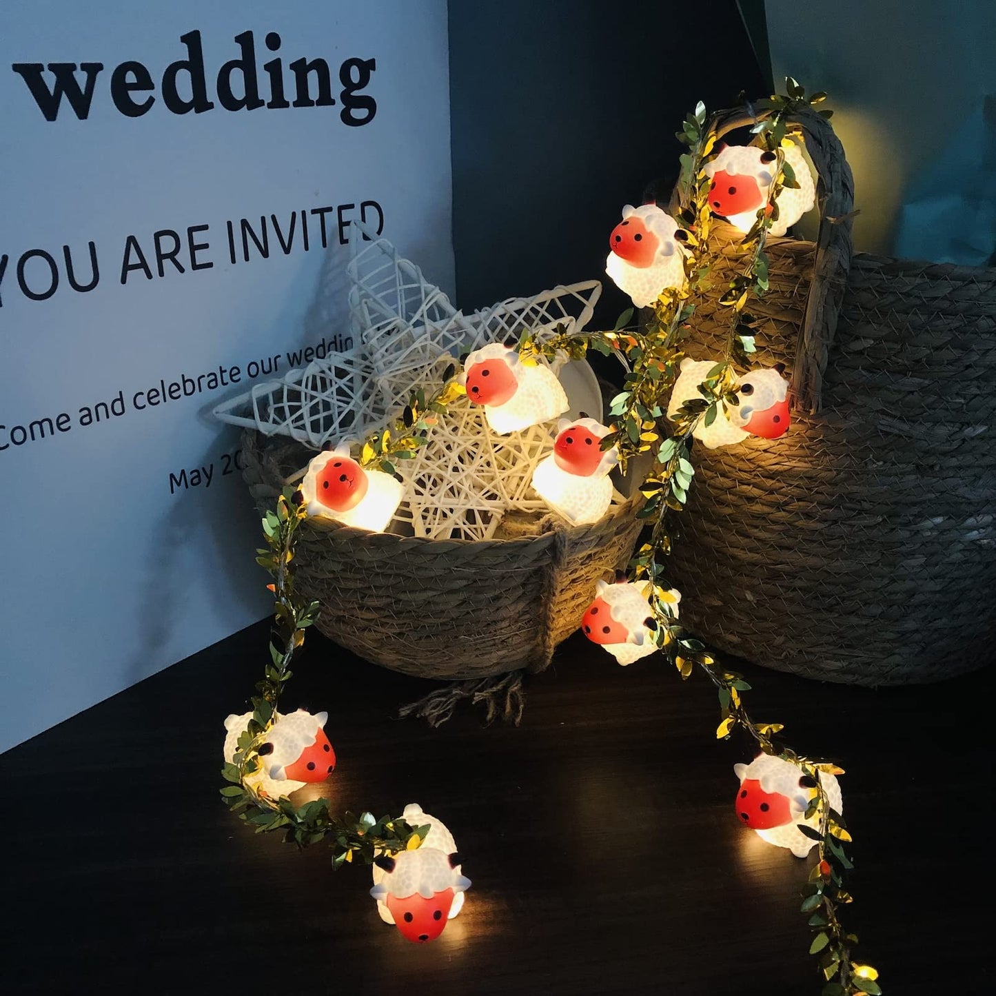 Cute Animal Painted Little Sheep String Light 1.65M 10LED Goat Ornaments Novelty Lights Battery Powered Decorative Lamb Fairy Light for Indoor Outdoor Party Decor (10LED, A-Sheep+Gold Vine)