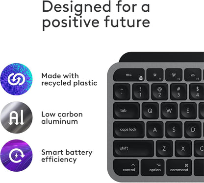Logitech MX Keys S for Mac, Wireless Keyboard, Fluid, Precise Laptop-Like Typing, Programmable Keys, Backlit, Bluetooth USB C Rechargeable for MacBook Pro, MacBook Air, iMac, iPad - Space Grey