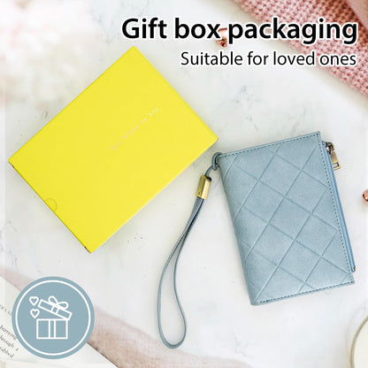 XINNSTAR Small Wallet for Women RFID Blocking Leather Trifold Compact Ladies Wristlet Card Wallets with Dual Zipper Coin Pocket ID Window