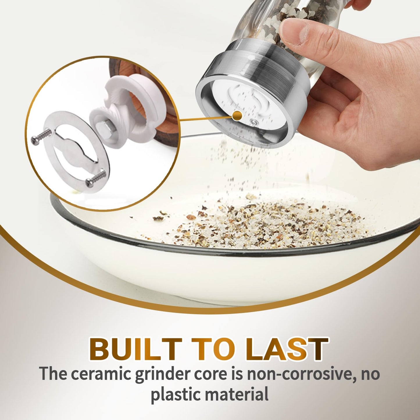 Pepper Grinder,Salt Grinder,Stainless Steel Salt and Pepper Grinder Set,Manual Salt & Pepper Grinders,Refillable Pepper Grinder Mill with Adjustable Coarseness, Ideal for Kitchen（5 Inches-2PCS）