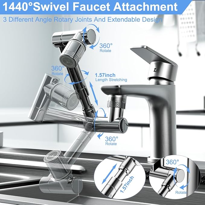 1440° swivel faucet extender, sink faucet aerator extender, swivel extendable
