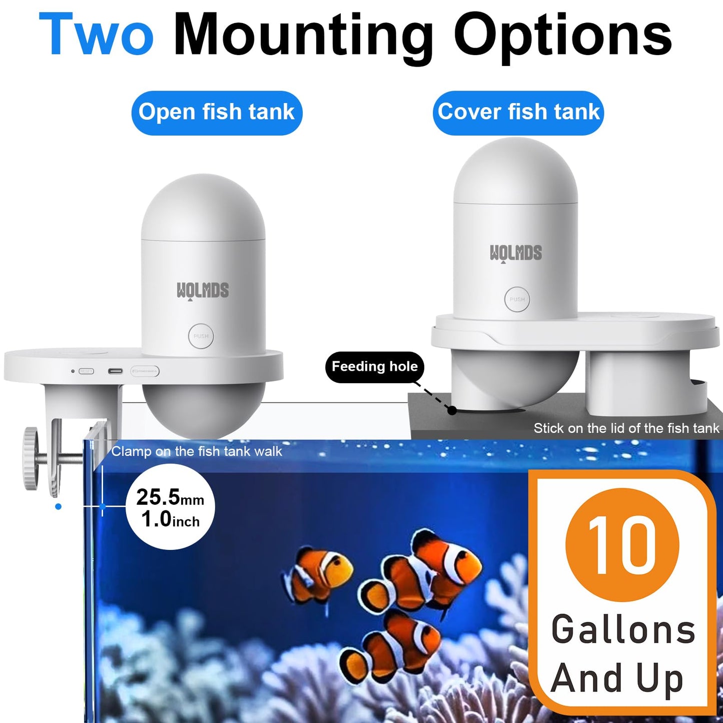 Wolmds WiFi Automatic Fish Feeder with 2.5K Camera, 2.4/5G Smart App Remote Contro & Vacation Feeding Timer, Precision Aquatic Pet Feeder, 230ML Moisture-Proof Fish Food Dispenser for 10+ Gallon Tank