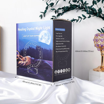 Runyangshi Celestite Night Light 8.6" Natural Healing Crystal Bedside USB Port 3 Colours Dimming Mode Bedroom Lamp Suitable Night Lamp Ideal Gift